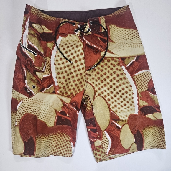 Volcom Stone Swim Trunks Mens 30 Waist Orange Beige Waist Tie Beachy Boardshorts - Picture 1 of 5